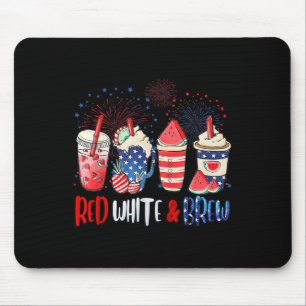 Red White Brew Iced Coffee Latte 4th Of July Patri Mouse Pad