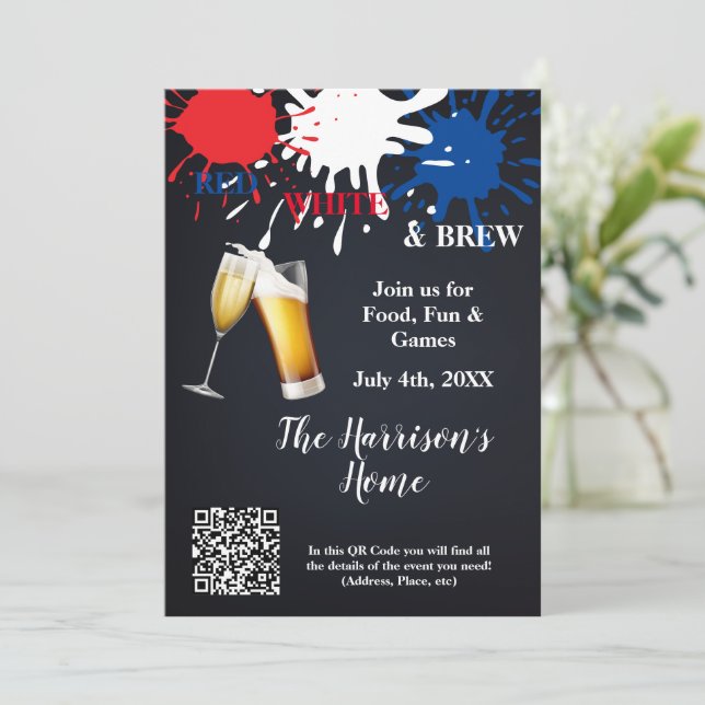Red, White & Brew Party Invitation (Standing Front)