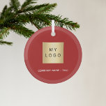 Red white business company logo glass tree decoration<br><div class="desc">A classic red background.  Personalise and add your business,  company logo and a text.  If you want the it without text,  use your back-space key to delete.</div>