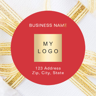 Red white business logo name address  classic round sticker