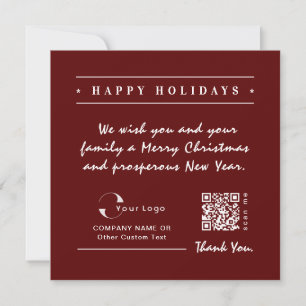 Red White Business Logo QR code Christmas Simple Holiday Card