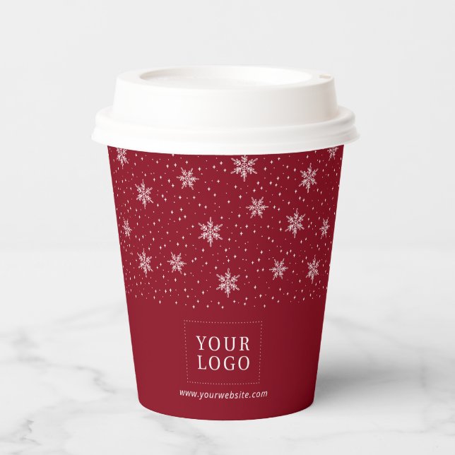 Red & White | Business Logo Winter Holiday Paper Cups (Front)