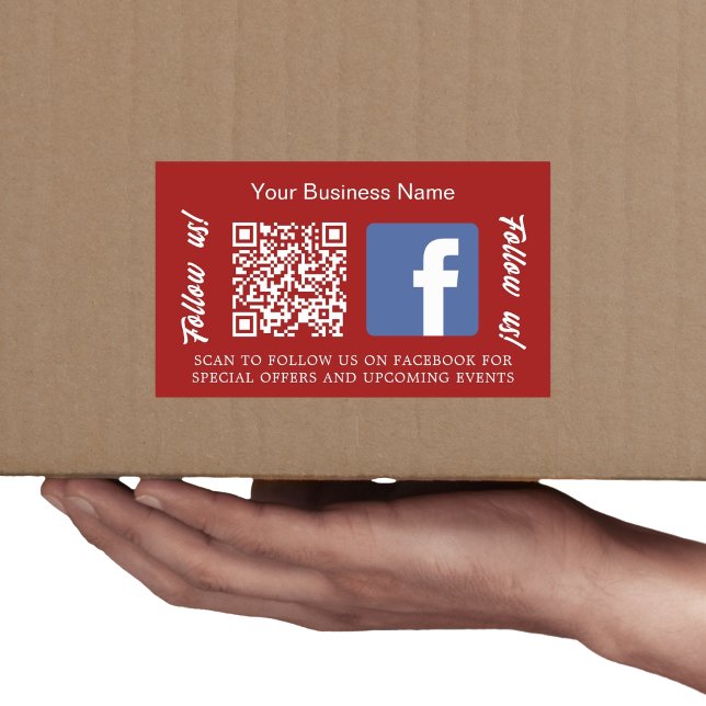 Red white business name qr code Facebook Rectangular Sticker (Creator Uploaded)