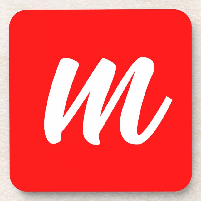 Red White Calligraphy Monogram Initial Letter Coaster (Front)