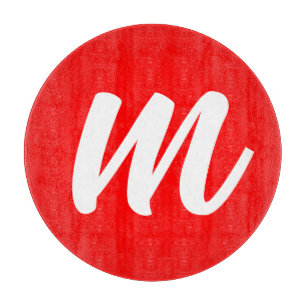 Red White Calligraphy Monogram Initial Letter Cutting Board