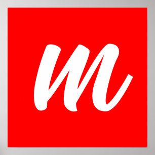Red White Calligraphy Monogram Initial Letter Poster