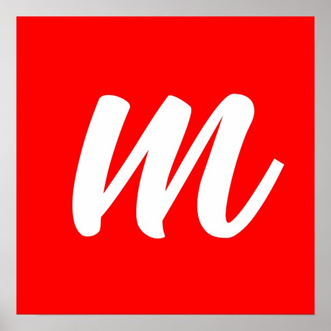 Red White Calligraphy Monogram Initial Letter Poster (Front)