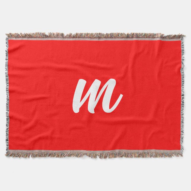 Red White Calligraphy Monogram Initial Letter Throw Blanket (Front)