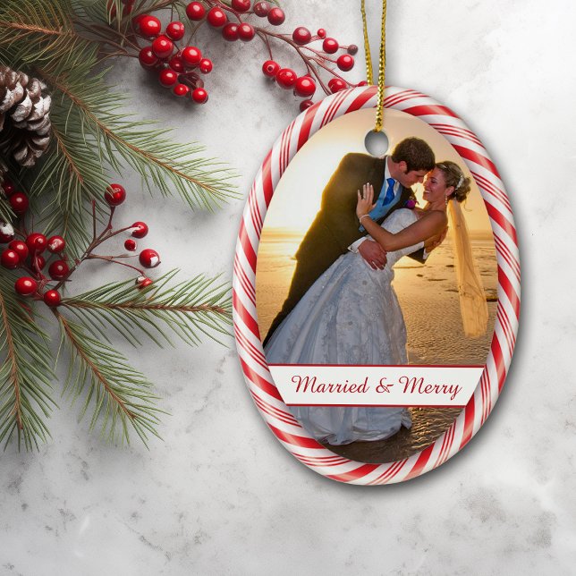 Red White Candy Cane Frame Photo Template Ceramic Ornament (Creator Uploaded)