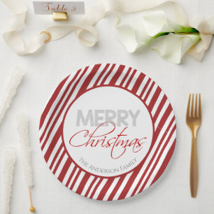 Red & White Candy Cane Stripe Paper Plate