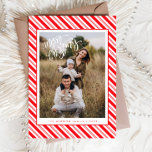 Red White Candy Cane Stripe Photo Christmas Card<br><div class="desc">Celebrate the joy of the holiday season with our charming Red & White Candy Cane Stripe Photo Christmas Card. Featuring a classic candy cane stripe design, this card adds a festive touch to your greetings. The bold red and white stripes create a playful yet elegant backdrop, perfect for showcasing your...</div>