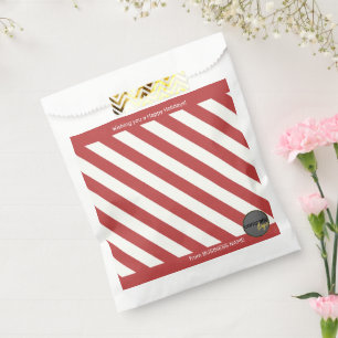 RED WHITE CANDY CANE STRIPED BUSINESS LOGO HOLIDAY FAVOUR BAG
