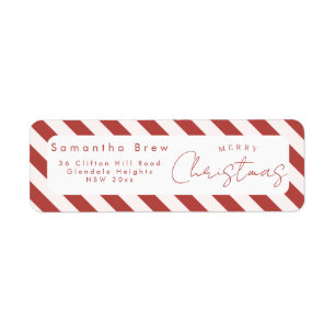 Red & White Candy Cane Stripes Merry Christmas Return Address Label