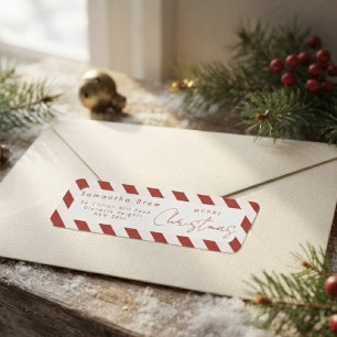 Red & White Candy Cane Stripes Merry Christmas Return Address Label