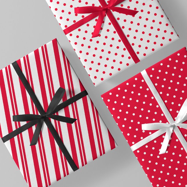 Red & White Candy Cane Stripes & Polka Dots Wrapping Paper Sheet (Red & White Candy Cane Stripes & Polka Dots Wrapping Paper Sheets)