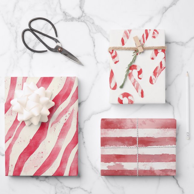 Red White Candy Cane Stripes   Wrapping Paper Sheet (Front)
