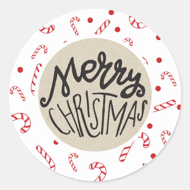 Red White Candy Canes Christmas Holiday Polka Dots Classic Round Sticker (Front)