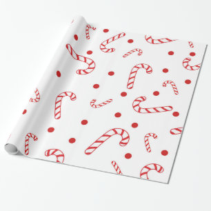 Red White Candy Canes Christmas Holiday Polka Dots Wrapping Paper