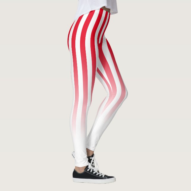 Red White Candy Stripe Fade Pattern Leggings (Right)