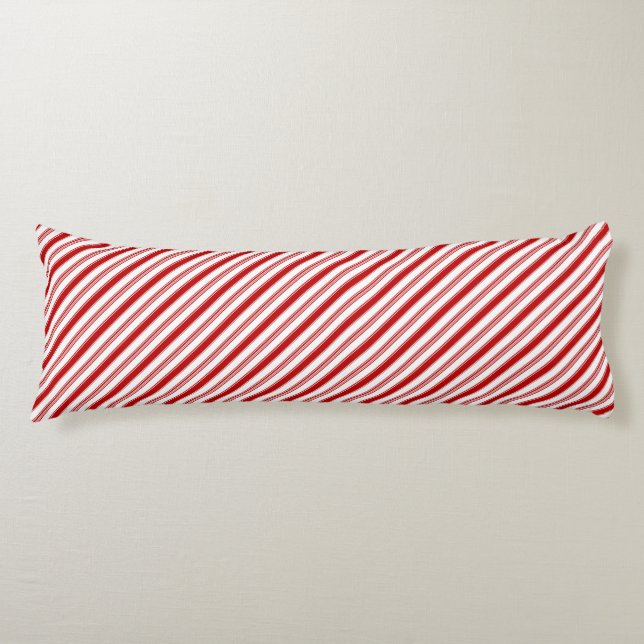 Red & White Candy Stripes (small scale) Body Cushion (Front)