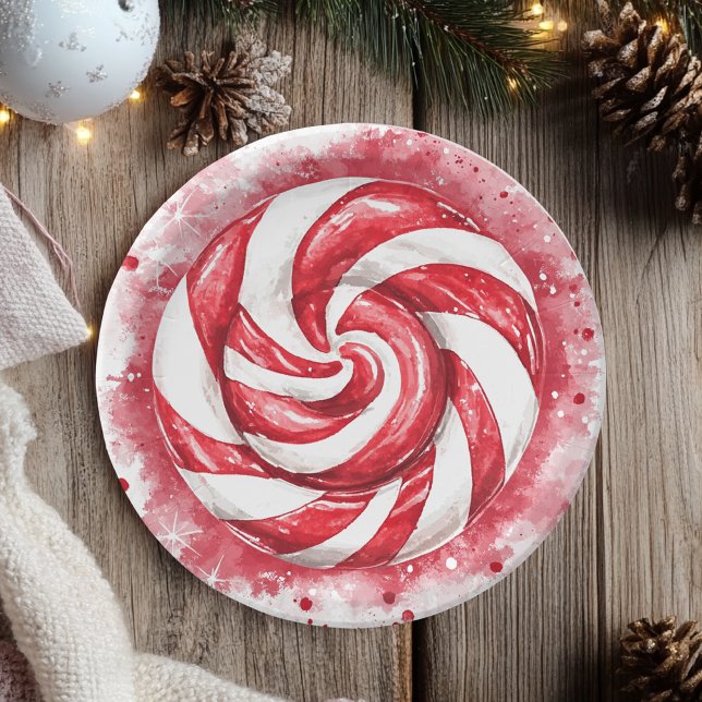 Red & White Candy Winter Birthday  Paper Plate (Creator Uploaded)