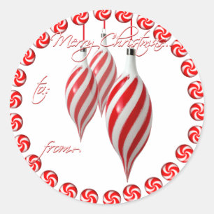 RED & WHITE CANDY WREATH by SHARON SHARPE Classic Round Sticker