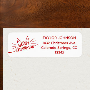 Red White Cat Whiskers Ears Meowy Christmas Return Address Label