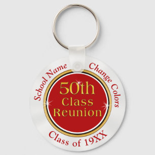Red, White Cheap, 50 year Class Reunion Souvenirs Key Ring