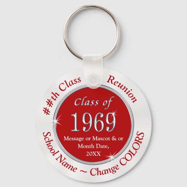 Red White Cheap Class of 1969 Gifts, Personalised Key Ring (Front)