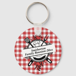Red White Check Barbecue Cookout Family Reunion   Key Ring