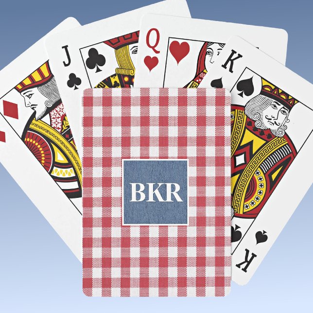 Red & White Check Blue Denim Monogram Playing Cards (Creator Uploaded)