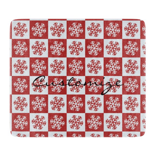 Red/white check snowflake pattern Thunder_Cove Cutting Board (Front)