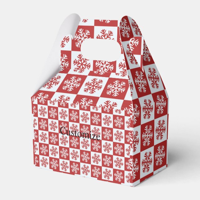 Red/white check snowflake pattern Thunder_Cove Favour Box (Front Side)