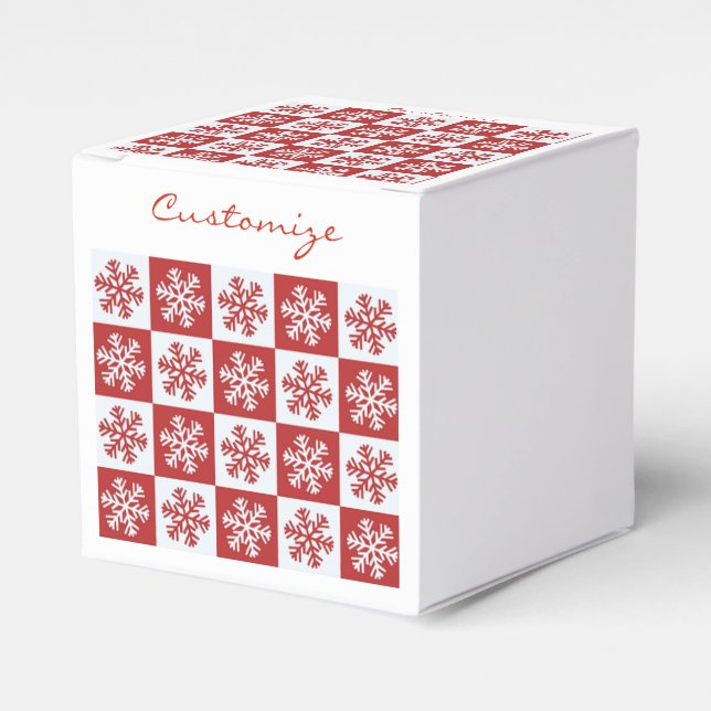 Red/white check snowflake pattern Thunder_Cove Favour Box (Front Side)