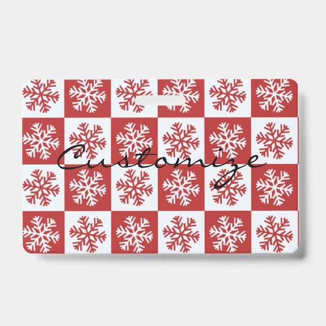 Red/white check snowflake pattern Thunder_Cove ID Badge (Front)