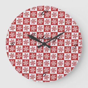 Red/white check snowflake pattern Thunder_Cove Large Clock