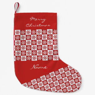 Red/white check snowflake pattern Thunder_Cove Small Christmas Stocking