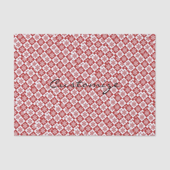 Red/white check snowflake pattern Thunder_Cove Tissue Paper (Front)