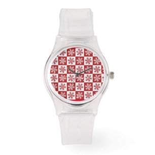 Red/white check snowflake pattern Thunder_Cove Watch