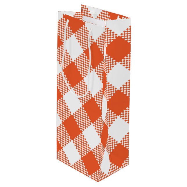 RED & WHITE CHECKERED PLAID PATTERN WINE GIFT BAG (Front Angled)