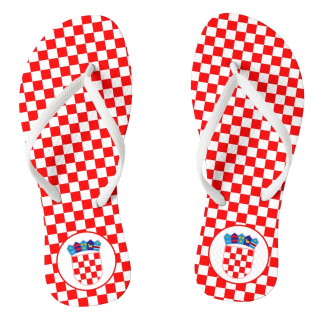 Red White Checkers With Croatian Emblem Thongs (Footbed)