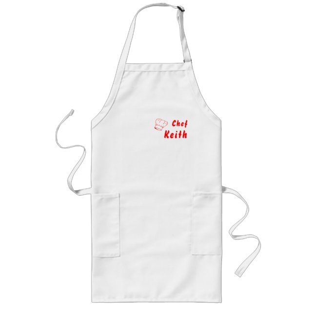Red White Chef Hat Name Long Apron (Front)