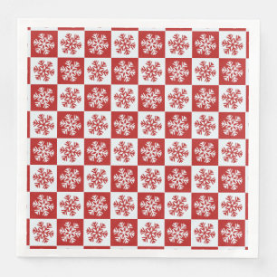 Red white chequerboard snowflake paper napkins