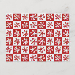 Red white chequerboard snowflake postcard