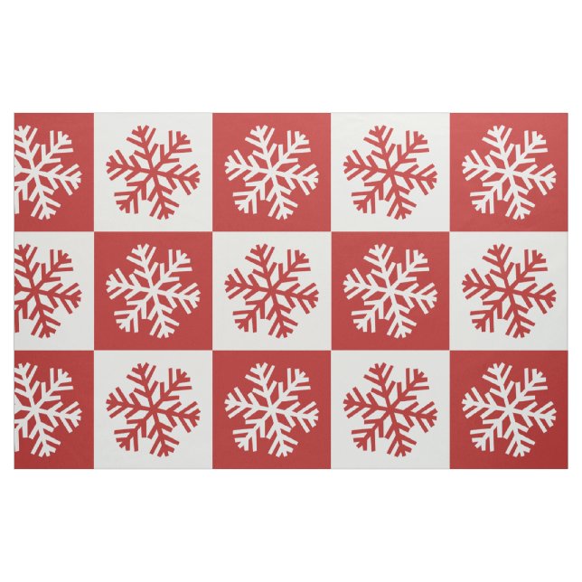 Red white chequerboard snowflake print fabric (Fat Quarter)
