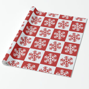 Red white chequerboard snowflake wrapping paper