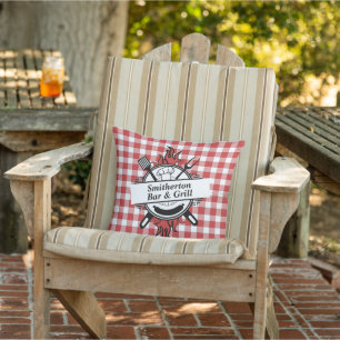 Red White Chequered Barbecue Bar Grill Family Cushion