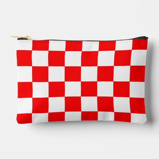 Red White Chequered Check Pattern Accessory Pouch (Front)