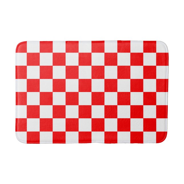 Red White Chequered Check Pattern Bath Mat (Front)