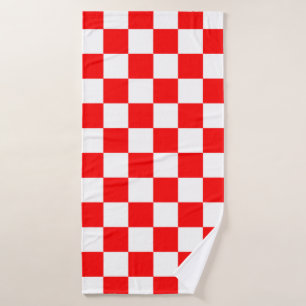 Red White Chequered Check Pattern Bath Towel
